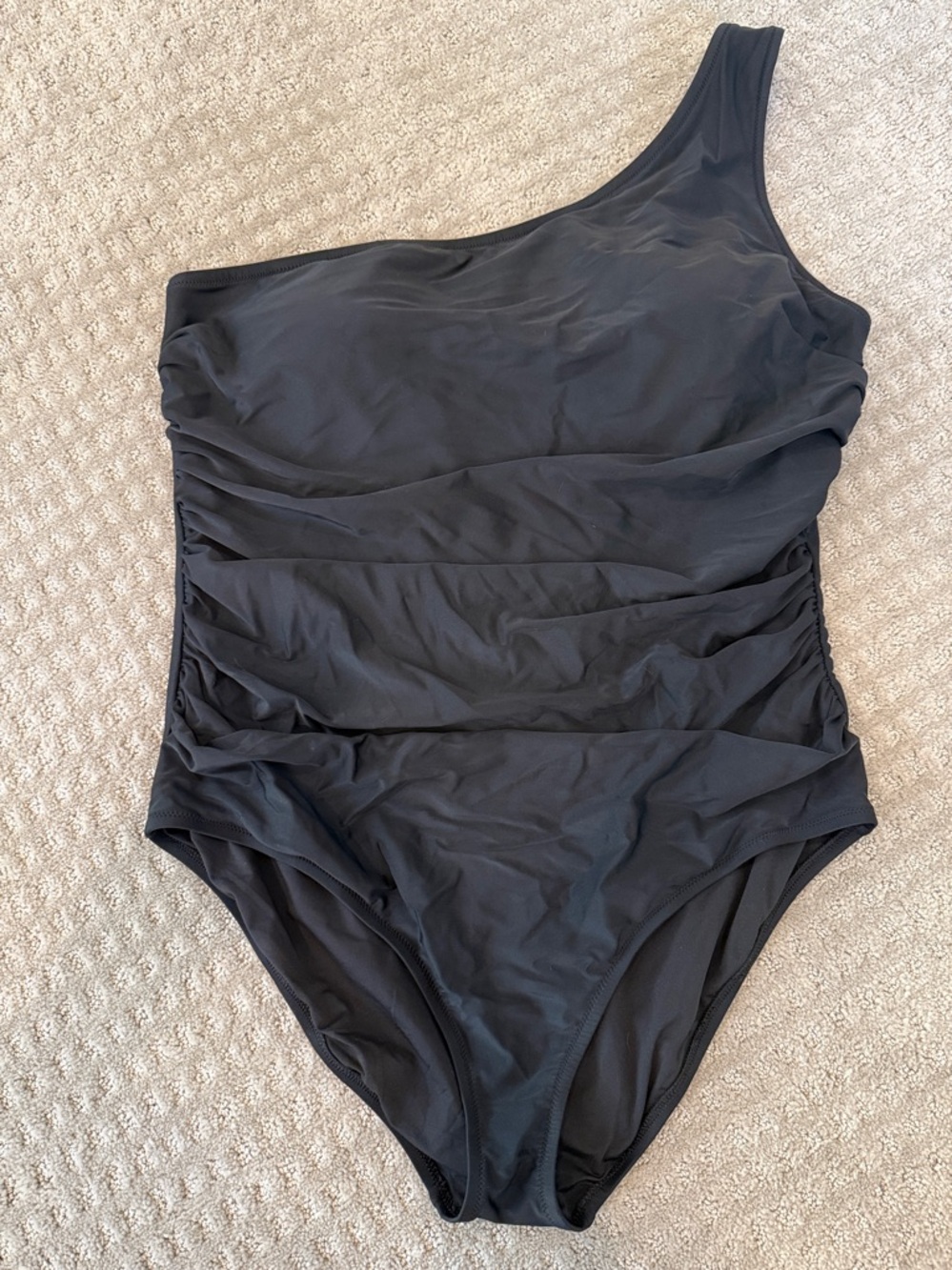 J.Crew Black One-Shoulder Ruched One-Piece Swimsuit 2X